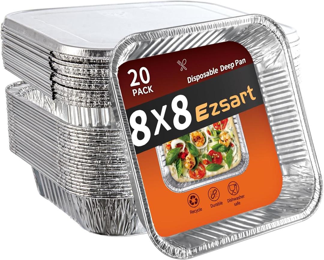 8x8 Aluminum Pans with Lids (20 Pack) - Disposable Baking Pans, Tin Foil Pans with Lids for Holiday Cooking, Christmas & Parties Meal Prep, Storage, Heating and Baking
