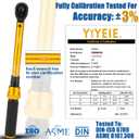 YIYEIE 1/4 Inch Drive Bike Torque Wrench, 1-25 Nm (10-222.5 in.lb), 27 PCS Click Bicycle Torque Wrench with Bit Sockets, 0.1 Nm Micro, 72-Tooth Ratchet, 3/8 Adapter, for MTB, E-Bike, Motorcycle