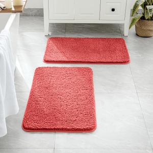 MIULEE Set of 2 Non Slip Shaggy Bathroom Rugs Extra Thick Soft Bath Mats Plush Microfiber Absorbent Water for Tub Shower Machine Washable, Valentines Day Decor (Coral, 16x24 Inches)
