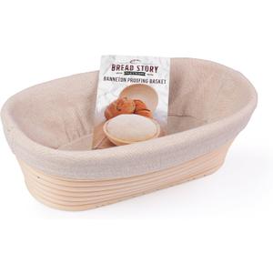 (10x6 inch) Oval Proofing Basket Set by Bread Story Oval Brotform Handmade Unbleached Natural Cane Bread Baking Kit with Cloth Liner Bread Baking e-book Course