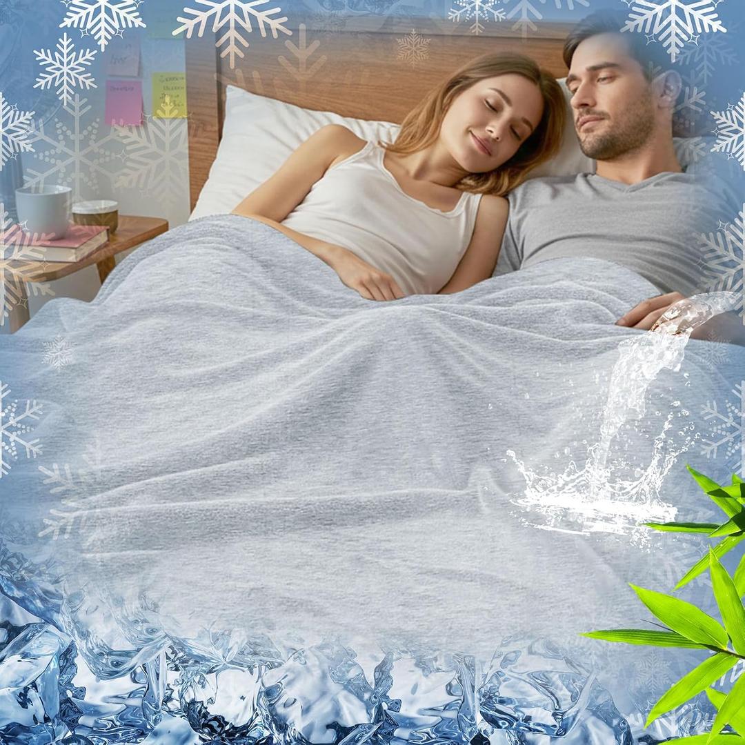 Waterproof Cooling Blanket for Couples 80 x 80 Inch Queen Size Summer Blanket Soft with Rayon Derived from Bamboo Lovers Blankets for Hot Sleepers(Gray)