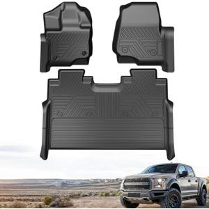 Floor Mats for Ford F-150 2015-2025 | F150 Lightning 22-24 SuperCrew (Rear w/o Fold Flat Storage), All Weather Protection Truck Mats Custom Car Liners Accessories, Front and Rear Row