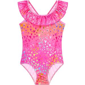 Snowheart Girls Swimsuit One Piece Bathing Suit Kids Quick Dry Shoudler Ruffle Floral Swimwear for 3-12 Years Old (Black)