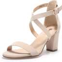 IDIFU Women's IN3 Grace Strappy Block Heels Sandals Comfy Open Toe Chunky Dress Wedding Shoes with Adjustable Cross Strap (8, Nude Nubuck)