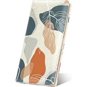 Nipichsha Womens Wallet, RFID Slim Wallets for Women, Thin Ladies Credit Card Holder Purse, Cute Leather Bifold Clutch Billfold with 11 Card Slots & ID Window, Abstract Boho Leaf