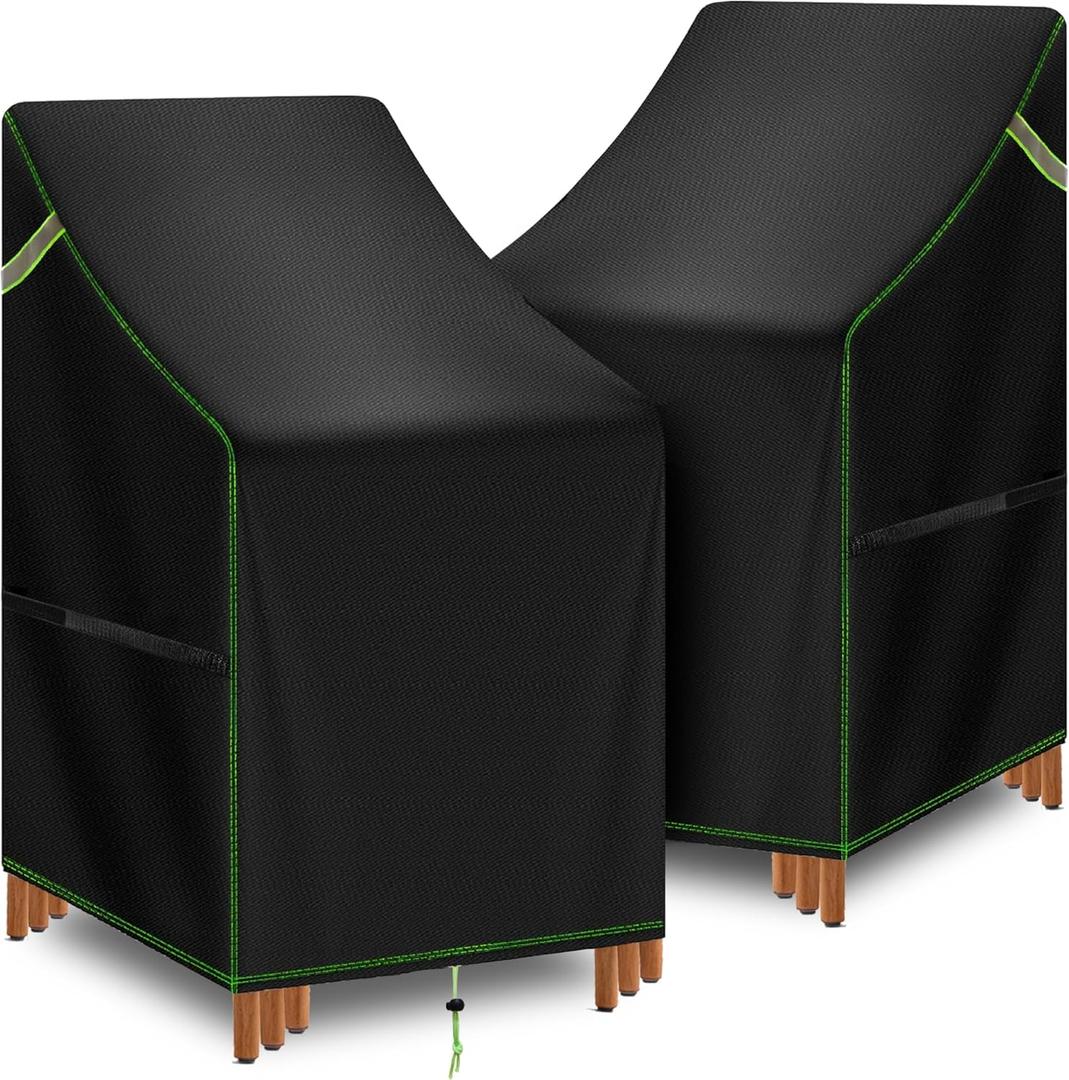 Stackable Patio Chair Covers Waterproof 2 Pack, 420D Outdoor Chair Covers for High Back Stacking Chairs, Fits 4-6 Chairs, 25.6" L x 29.5" W x 47" H, Black