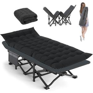 Camping Cot, 28'' Wide Heavy Duty Sleeping Bed for Adult, Protable Folding Cot with Mattress & Carry Bag (Black), 75 inches x 28 inches x 15 inches