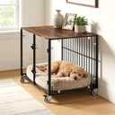 Bingopaw Dog Crate Furniture: Indoor Puppy Kennel Made by Clear Tempered Glass Breathable with Wooden Table - Decorative Pet Cage Lockable with Rolling Wheel for  Dogs