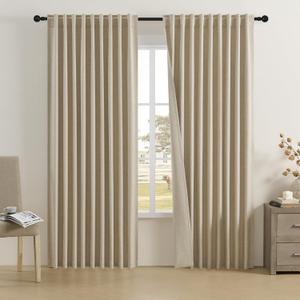 DUALIFE 2 Pcs Linen Blackout Curtains-Back Tab Rod Pocket Curtains 72 Inch Wide Pinch Pleated Drapes for Patio Sliding Glass Door,Farmhouse Curtains for Country Villa/Living Room,W72 x L96,Taupe