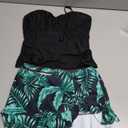 Girls Tankini Swimsuits Two Piece Tropical Print Pleated Bathing Suit with Ruffle Drawstring Skirt Swimwear 9-16T (13-14 Years)