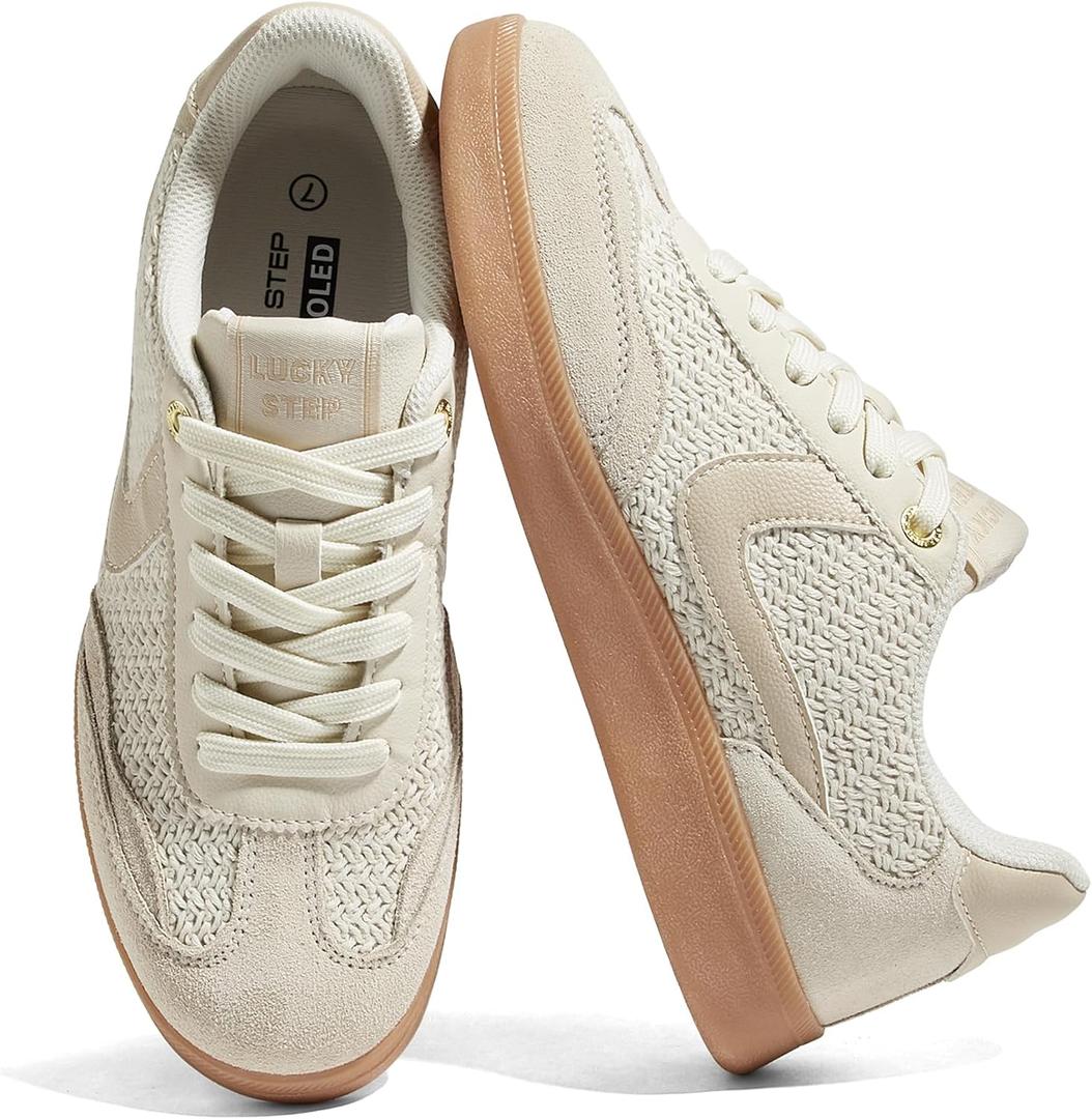 LUCKY STEP Women's Retro Fashion Sneakers Classic Casual Walking Shoes Non Slip Comfort Skate Shoes 8