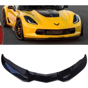 MUCO New 2Pcs Front Bumper Lip Compatible with Corvette C7 Z06 Stage 3 2014 2015 2016 2017 2018 2019 Gloss Black Front Lip Spoiler Replaces OEM #22922352 ABS Plastic