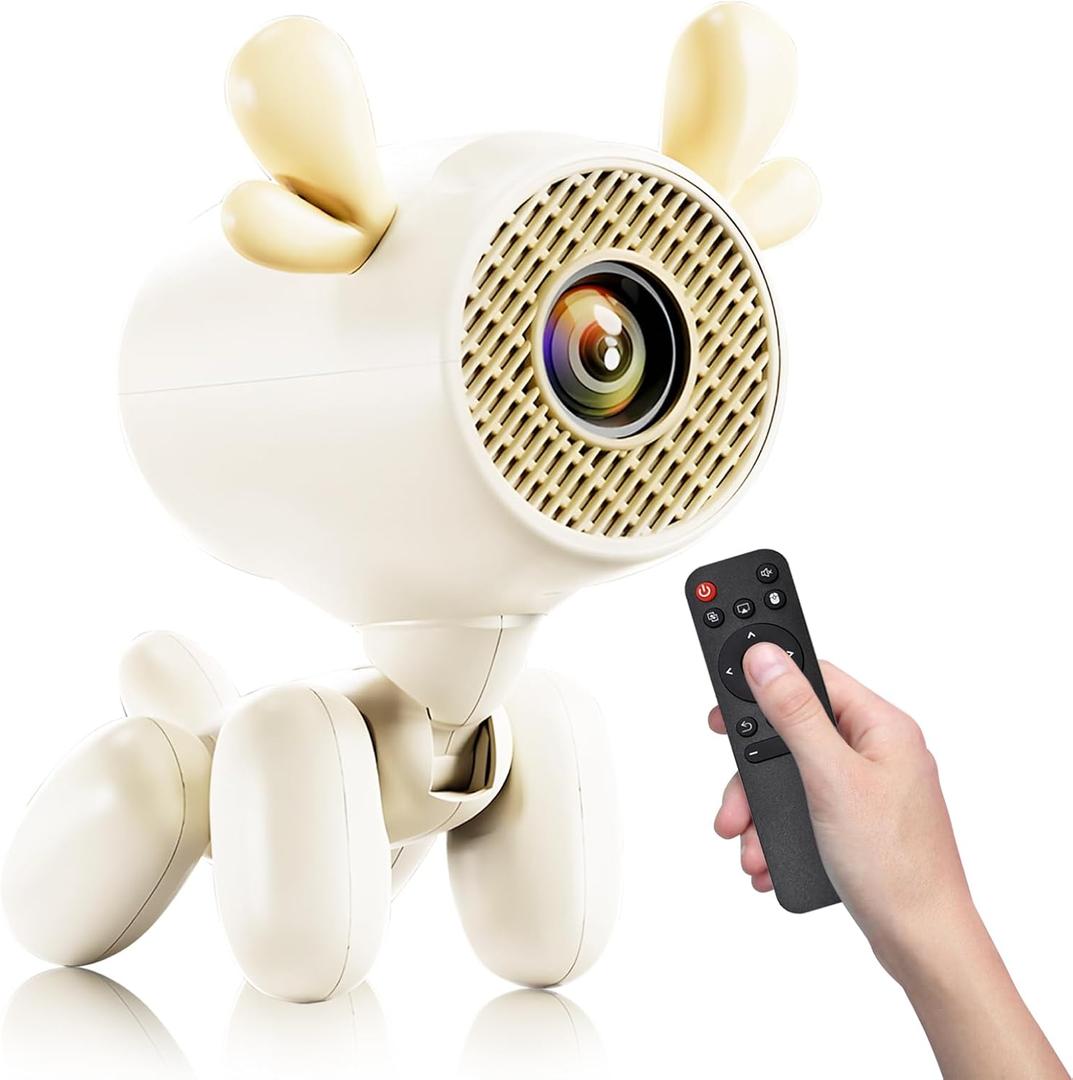 Cartoon Dog Mini Projector with Wifi6 and Bluetooth 5.1 1080P Full HD Portable Projector Movie Projector Compatible with TV Stick Smartphone/HDMI/USB Indoor/Outdoor Use