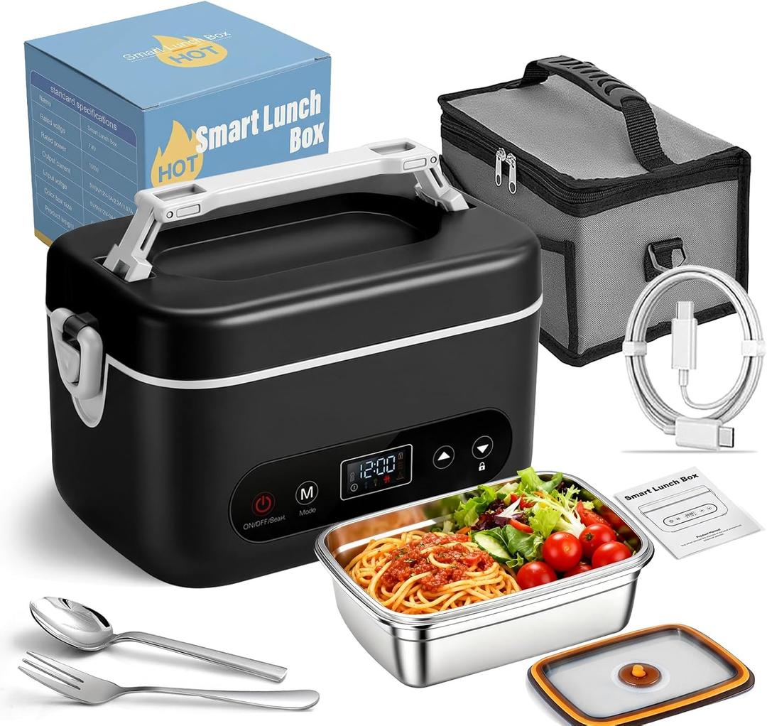 Heated Lunch Box for Men Women, Cordless Electric Lunch Box for Adults,Food Heater-3D-5 Side 220F Max Heating,Smart Rechargeable Portable Food Warmer Lunchbox for Office Truck Travel Use