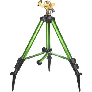 Triumpeek Impact Sprinkler on Tripod Base with Stakes, 360 Degree Large Area Coverage Irrigator with Extension Legs, Adjustable Brass Sprinkler Head Nozzle and 3/4" NH Inlet Hose Connection (1)