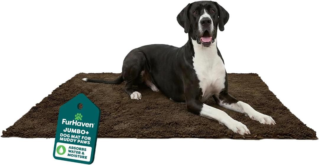 Furhaven 60" x 48" Highly Absorbent Dog Door Mat for Muddy Paws, 100% Washable, Perfect for Entryway, Kitchen, & Bathroom Use - Chenille Shammy Rug - Mud (Brown), Jumbo Plus/XXXL