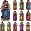 Mumufy 12 Pcs Moroccan Lanterns Ramadan Lantern Eid Decorations for Home Gold Lamp Decor Vintage Decorative Eid Mubarak Hanging Candle Lantern for Party Decor Indoor Outdoor (Bronze)