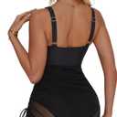 SUUKSESS Women Mesh One Piece Swim Dress Swimsuit Tummy Control Bathing Suit (Black, M)