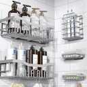 EUDELE 5-Pack Rustproof Stainless Steel Shower Caddy – No Drill Adhesive Bathroom Organizer with Large Capacity, Spacious Shower Shelves for Inside Shower, Kitchen & Home Decor Storage-XL Size