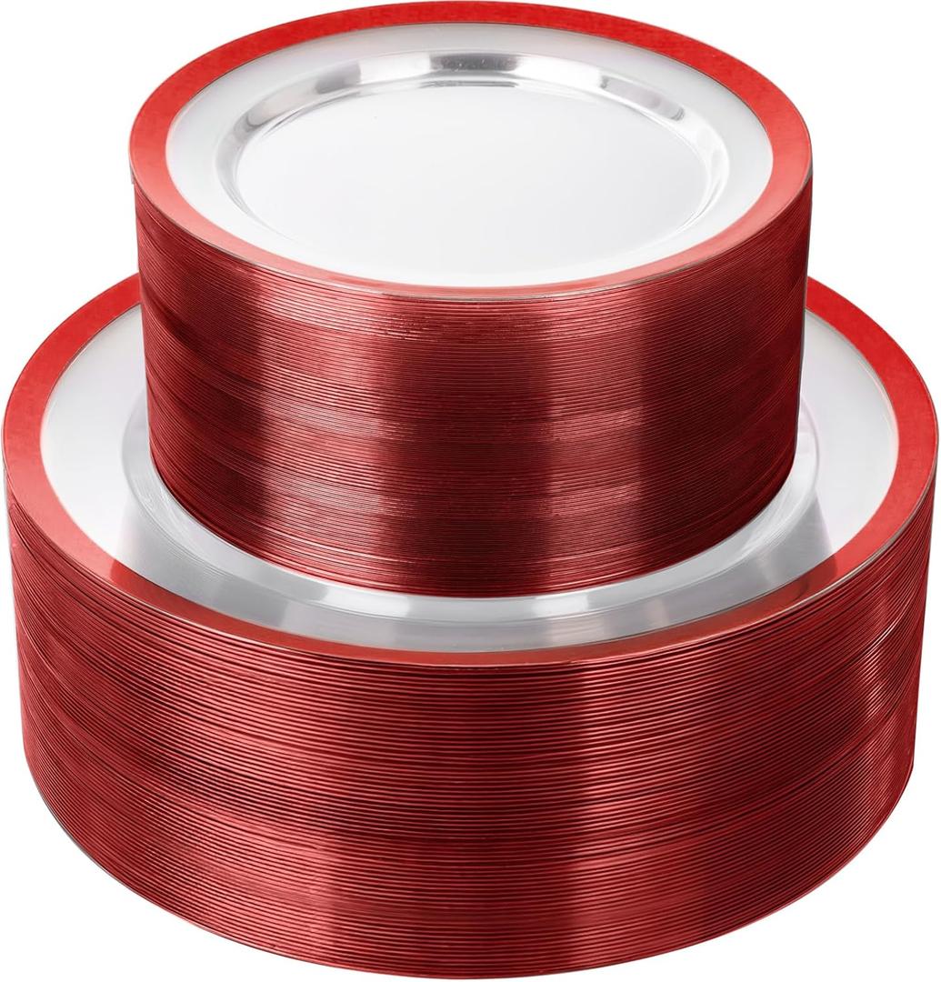 supernal 120pcs Clear and Red Plastic Plates Disposable Heavy Duty Fancy Unique Red Disposable Dinnerware Include Dinner and Dessert Size Perfect for Valentine's Day Party and Wedding