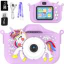 Kids Camera for Boys Girls Age 3-8, Toddler Christmas Birthday Gift with 64GB SD Card, 48MP Dual Lens Selfie Video Camera, Shockproof Silicone Case, Portable Travel Camera for Kids (PurpleDJS)