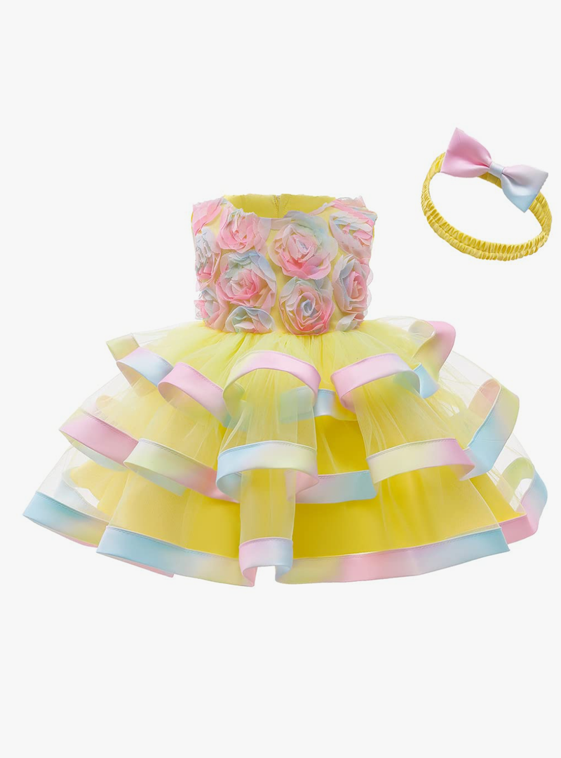 Baby Girls Ruffle Flower Dress Elegant Pageant Party Wedding Lace Gown Dresses, size 90