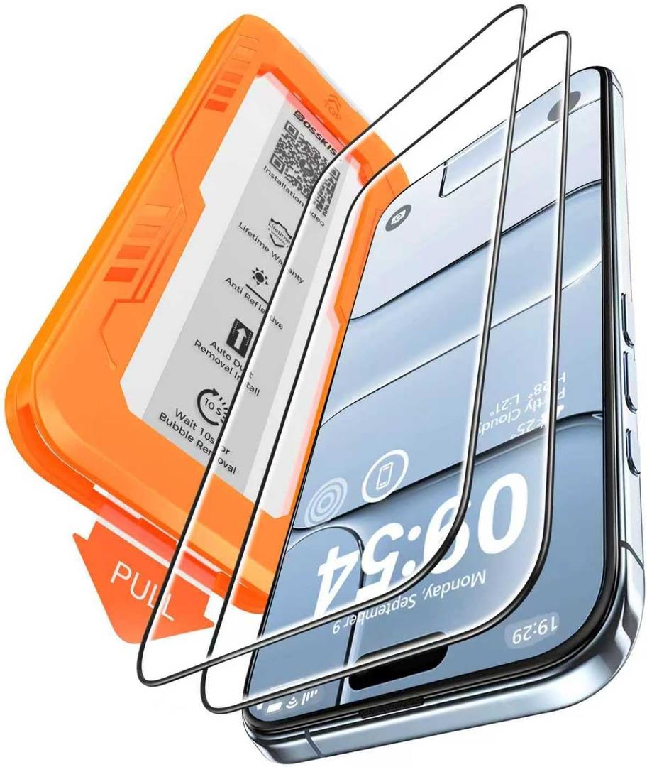 BossKiss for iPhone Air Screen Protector 6.5 inch,[TOP 9H+Hardness] [Military Grade Shatter Protection] Sensitive Touch Easy Installation Full Coverage Clear Tempered Glass for iPhone 17 Air 2 Pack