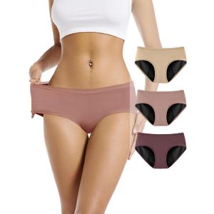 TIICHOO Period Underwear for Women Heavy Flow Soft Absorbent Menstrual Panties Teens Incontinence Leakproof 3 Pack (Small, Beige/Rose Gold/Brown)