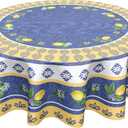 Kawani Lemon Round Tablecloth 70 Inch Blue Yellow French Country Style Fruit Floral Print Table Cloth Rustic Farmhouse Table Cover for Kitchen Dining Room Party Home Decor