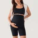 MOMANDA No Front Seam Maternity Biker Yoga Shorts Over The Belly Summer Stretchy Pregnancy Active Short Pants Workout 6" (Black, L)