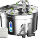 Veehoo Cat Water Fountain Stainless Steel 304-1.1Gal/4L Cat Fountain for Drinking with 6 Replacement Filters, Automatic Pet Water Fountain for Cats Indoor with Water Level Window