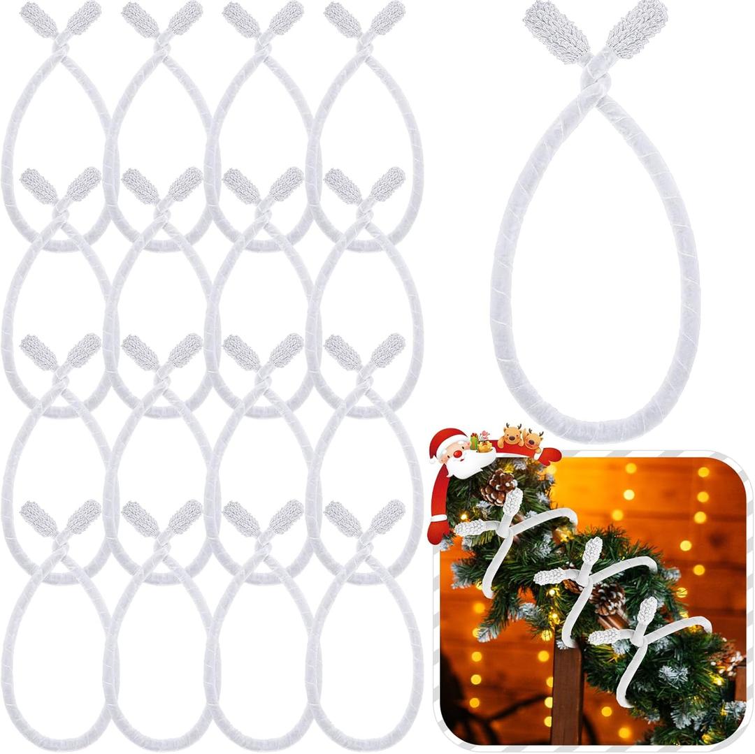 Zhengmy 16 Pcs 25 Inches Christmas Velvet Garland Ties Christmas Decorative Twist Ties for Banister Reusable and Flexible Twist for Xmas Home Decorations Holiday Craft Wrapping(White)