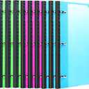 Telescoping 3 Ring Binder-12PCS, Flexible Binder with Customized Front Cover+Clear Catalog Pocket+3 Round Rings, Flat Writing Binder, 4 Bright Colors