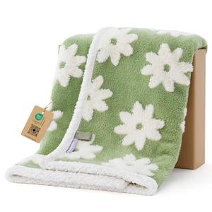 LE SURE Waterproof Puppy Blanket for Small Dogs - Washable Double Sided Dog Blankets with Warm Jacquard Shag and Soft Sherpa Fleece, Pet Cat Blanket for Couch Protection, 3D Textured Cloud, Green, 28,5"x"20