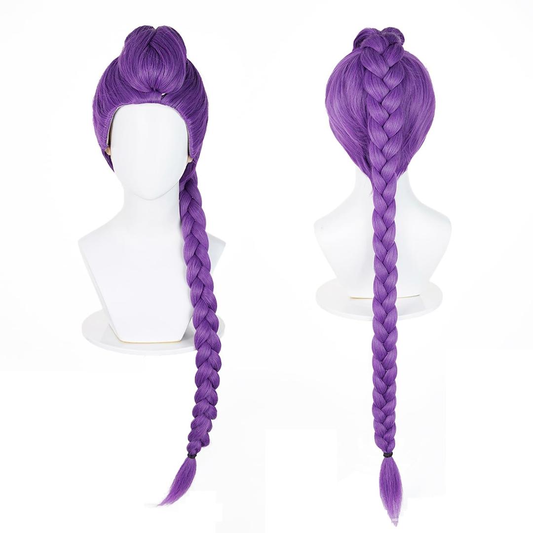 Probeauty Purple Braid Wig for Women, Long Purple Cosplay Wig with Detachable Braids for Halloween Costume Party