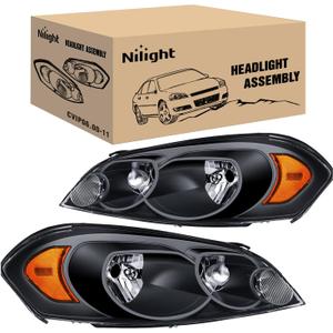 Nilight Headlight Assembly Compatible with 2006 2007 2008 2009 2010 2011 2012 2013 2014 2015 2016 Impala 06 07 Monte Carlo Replacement Black Housing Amber Reflector