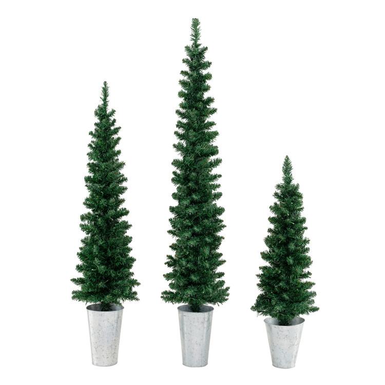 Set of 3 Pre-Lit Artificial Christmas Trees with 230 Warm White LED Lights (Prelit and Green, 3ft, 4ft, 5ft)
