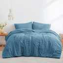 Love's cabin Seersucker Misty Blue Queen Comforter Set, 7-Piece All Season Lightweight Bed in a Bag Bedding Set with Comforter, Flat Sheet, Fitted Sheet, Pillowcases and Shams