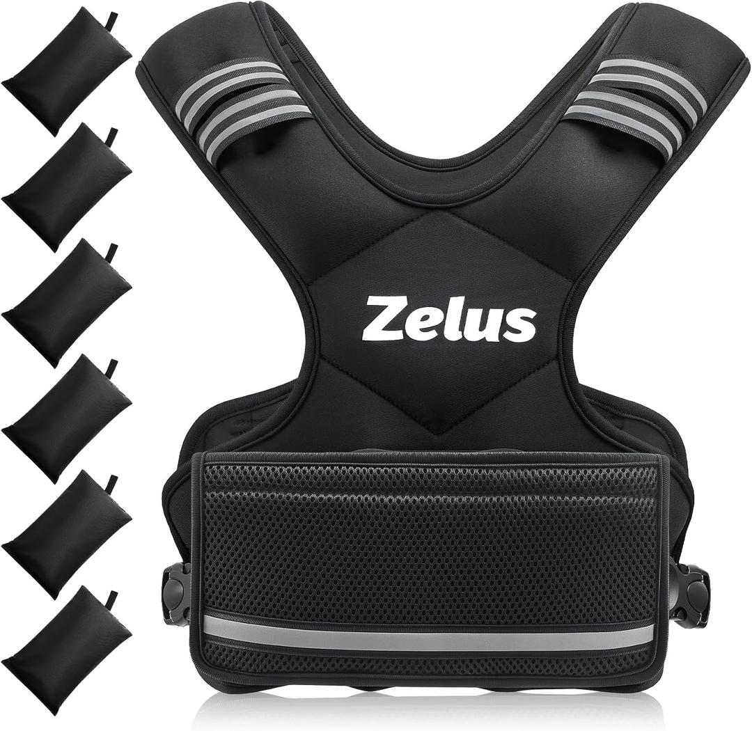 ZELUS Weighted Vest for Men and Women | 11-20lb Vest with 6 Ironsand Weights for Home Workouts | Adjustable Body Weight Vest Exercise Set for Cardio and Strength Training, Black, 11-20 lb.