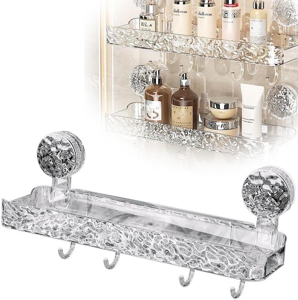 Light luxury Style Punch-Free Storage Rack, Suction Corner Shower Organizer, Corrugated Suction Cup Storage Holder, Removable Storage Rack for Bathroom.