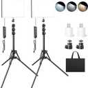 2 Pack LED Video Light Kit, Studio Lights, Scrhot Photography Lighting with 64" Tripod Stand, Dimmable 2800-8400K Podcast Lighting Panel for Video Recording/Game Live Streaming/YouTube