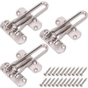 3Pack Home Security Swing Bar Door Lock Latch for Hinged Swing-in Doors - Secondary Security Door Latch Guard Clasp for Kids Home Hotel Apartment, Hotel Door Latches, Thicken Solid Zinc Alloy, Silver (White)