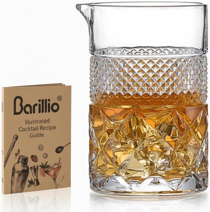 barillio 24 Oz Crystal Cocktail Mixing Glass | Seamless Lead-Free Crystal, Weighted Base Stirring Pitcher