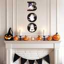 3 x Halloween Door Decorations Halloween Wreath Cute Ghost Decor Boo Sign Bat Spider Web Wooden Front Door Hanger Ghost Hanging Sign Wreath for Wall Indoor Home Decor