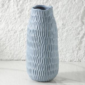 Uiddo 12.6 Inch Mat Blue Modern Handmade Ceramic Vase, Rustic Farmhouse Decorative Flower Vases for Home Decor, Pampas Grass Bouquet, Living Room, Kitchen, Office, Bedroom, Centerpiece Table Decorations