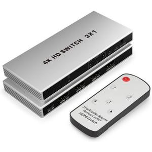 HDMI Switch 3 in 1 Out 4K@60Hz, HDMI Splitter with Remote 3 Port Switcher Selector Box Support 3D CEC HDR HDCP2.3 Compatible with PS5/4/3 Xbox Tailaiera Switch Roku TV Fire Stick Black