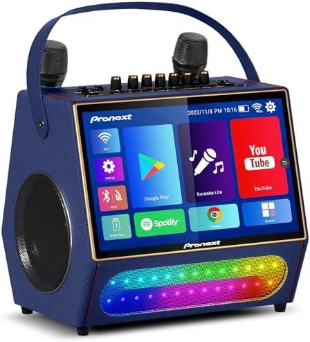 PRONEXT Karaoke Machine with Lyrics Display Screen for Adults, Bluetooth Speaker with 2 Rechargeable UHF Mics, 14" Tablet, 800W Peak Power, DJ Lights, Portable Karaoke System for Party(Stand Included)