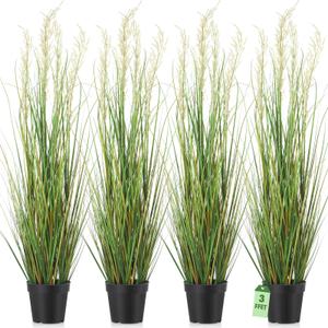 Jexine 4 Pcs 3 ft Tall Artificial Grass Plant Potted Artificial Greenery Floor Plants Faux Pampas Grass Tall in Pot for Housewarming Gift House Garden Bathroom Lobby Outdoor Decoration