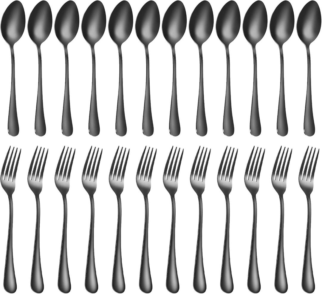 Forks and spoons silverware set 24pcs black spoons and forks set Durable Dishwasher Safe black silverware for home kitchen stainless steel