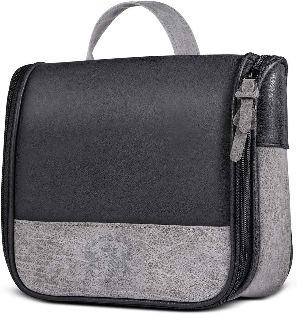 Hanging Toiletry Bag for Men VANCASE Vintage Leather Shaving Dopp Kit Medium Waterproof Travel Bathroom Bags Portable Shower Organizer (Black Pattern)